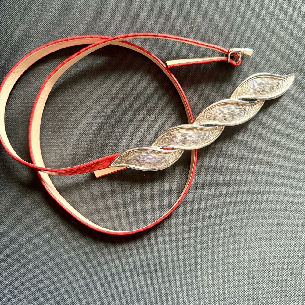 Mimi Di N Silvertone Leaf Leaves Geometric Belt Red Small Belt 1982